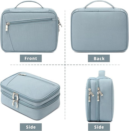 mygreen Electronics Travel Organizer, Watreproof Electronic Accessories Case Portable Double Layer Cable Storage Bag for Cord, Charger, Flash Drive, Phone, Ipad Mini, SD Card, Gifts for Him Grey Blue