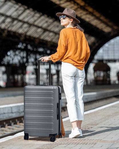 NINETYGO Carry On Luggage 22x14x9 Airline Approved, 20 Inch Luggage with Smooth Spinner Wheels, Expandable, Hard Shell PC Suitcase, Lightweight Travel Luggage, TSA Approved (Grey, Rhine Max)