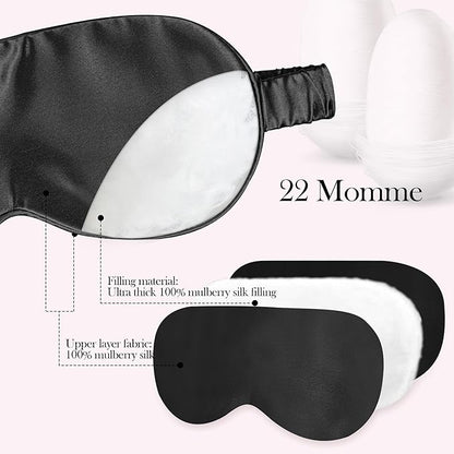 SilkDream 100% Mulberry Silk Sleep Mask Eye Mask for Sleeping 22 Momme Nature 6A Real Silk Gifts for Women&Men Black