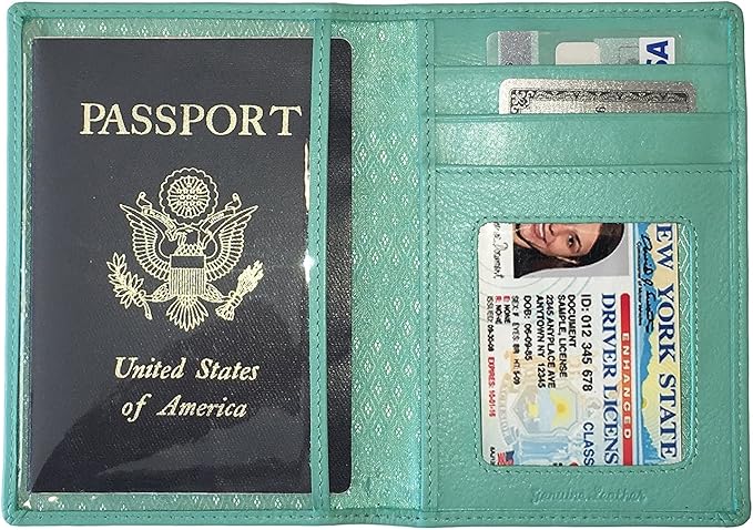 Personalized Monogrammed Turquoise Leather RFID Passport Wallet and Luggage Tag