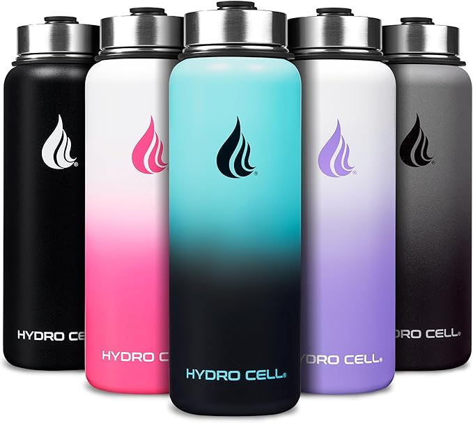 HYDRO CELL Stainless Steel Insulated Water Bottle with Straw - For Cold & Hot Drinks - Metal Vacuum Flask with Screw Cap and Modern Leakproof Sport Thermos for Adults (Teal/Black 40oz)