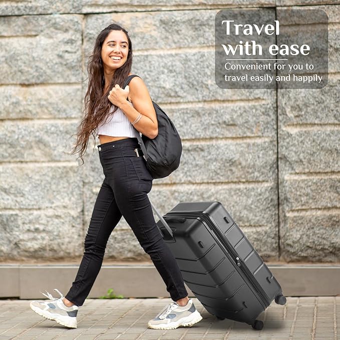 OLIXIS 24 Inch Luggage, Hardside Suitcase with Spinner Wheels, Lightweight ABS Hard Shell Checked Luggage, TSA Approved Lock, Expandable Medium Suitcase for Travel & Business–Black