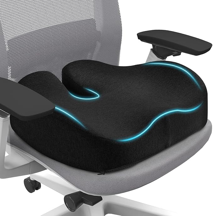 Seat Cushion for Office Chair for Wide Hip & Thigh with Firm Support, Thickened Memory Foam Sciatica Pain Relief Pillow for Proper Posture, Ergonomic Tailbone Pain Relief Cushion for Car Seat, Home