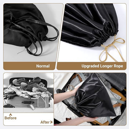 Ewen 19.6x15.7in Dust Bags for Handbags, 7 Pack of Black Dustproof Silk Bags with Drawstring for Travel, Purse Wallet Bags for Storage, Satin Covers for Shoes and Boots, Pouches Organizer for Closet