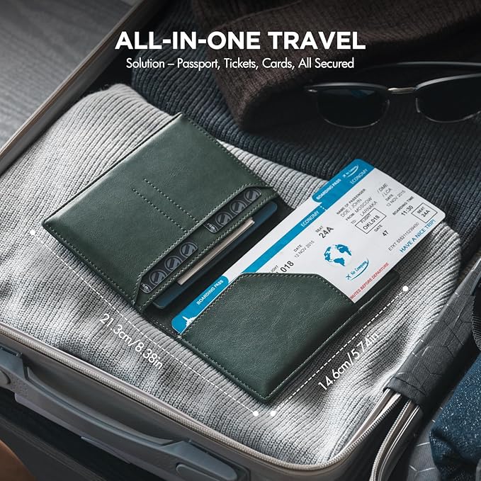 VULKIT Passport Holder for Travel, Rfid Blocking Passport Cover, Slim Travel Wallet for Men & Women, Pine Green