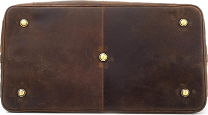 Leabags Leather Weekender | Genuine Leather Premium Travel Bag | 41L Sports Duffle Gym Training Airplane Bag | Large | Dark Brown Nature | for Women & Men