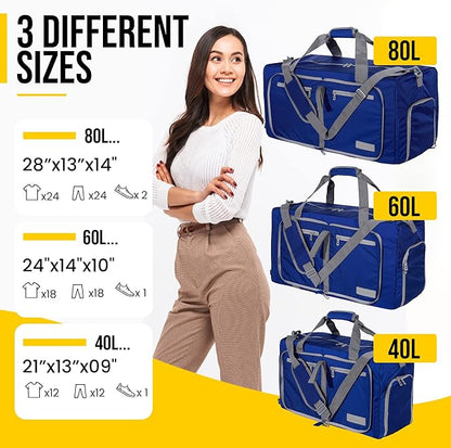 LEGEND 40L Foldable Duffle Bag for Travel - Packable Duffle Bags w/Shoe Compartment - Tear Resistant Collapsible Duffel Bags for Traveling - Lightweight Folding Duffel Bag for Men & Women -Royal Blue