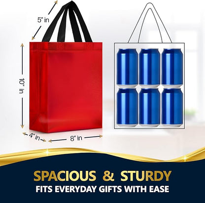 Nush Nush Shiny Red Gift Bags Bulk -Set of 60 Mediums Size, Bulk Gift Bags with Handles - Reusable Goodie Bag for Christmas Gifts, Halloween Treats, Birthday Presents, Small Business - 8Wx4Dx10H