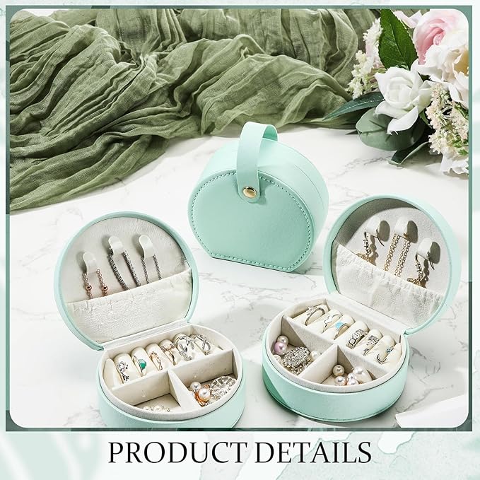 Weysat 12 Pack Jewelry Case Mini Leather Bridesmaid Travel Jewelry Gift Box Bulk Small Earring Storage Organizer (Light Green)
