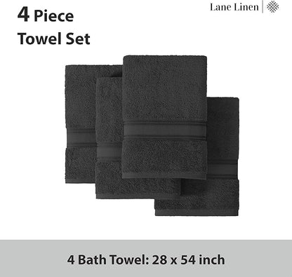 LANE LINEN 100% Cotton Bath Towels 4 Pack (28"x54") - Zero Twist, Mercerized Cotton Large Towel Set for Bathroom - Quick Dry, Soft & Absorbent Large Bath Towel Set - Oeko Tex Certified - Black Towels