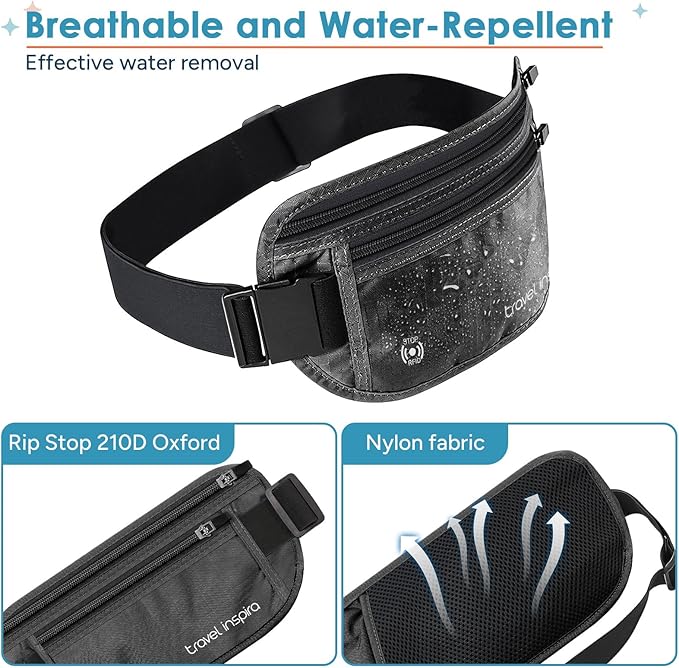 travel inspira Travel Money Belt with Slim Anti-Theft RFID Blocking Passport Holder for Travel Concealed under Clothes for Ultimate Protection of Credit Cards, Cash, Passport & Documents, Black