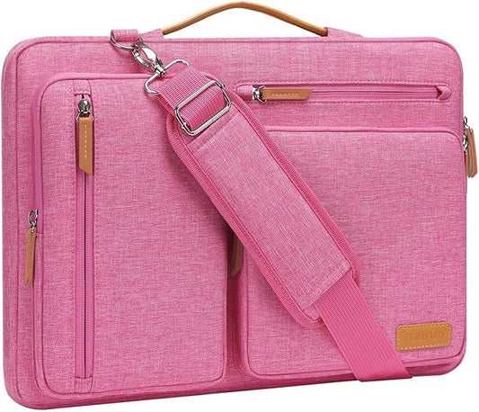 MOSISO 360 Protective Laptop Shoulder Bag,13-13.3 inch Computer Bag Compatible with MacBook, HP, Dell, Lenovo, Asus Notebook,Side Open Messenger Bag with 4 Zipper Pockets&Handle, Rose Red
