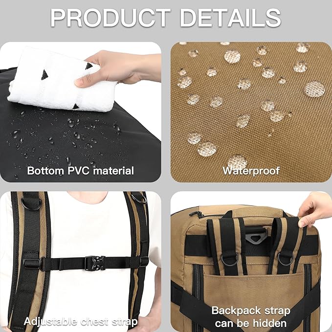 TUGUAN Extra Large Travel Duffle Bag Backpack for Men with Adjustable Dividers 120L Big Weekend Overnight Bag with ID Pocket Shoulder Strap Heavy Duty Sports Duffel Bags for Camping Gym, Brown