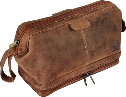 RUSTIC TOWN Leather Toiletry Bag for Men - Travel Gift Shaving Ditty Kit - Bathroom Shower Toiletries Organizer - Cosmetic Makeup Bag for Women
