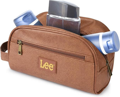 Lee Toiletry Bag for Men, PU Leather Travel Dopp Kit, Water-Resistant Men's Shaving Kit Bathroom Organizer, Gifts for Men