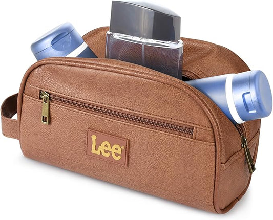 Lee Toiletry Bag for Men, PU Leather Travel Dopp Kit, Water-Resistant Men's Shaving Kit Bathroom Organizer, Gifts for Men