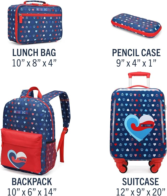 Nautica Kids Luggage - 18" Airline Approved Rolling Hardside Upright Carry-on Suitcase Set with Wheels (Nautica Peace | 5pc School Set)