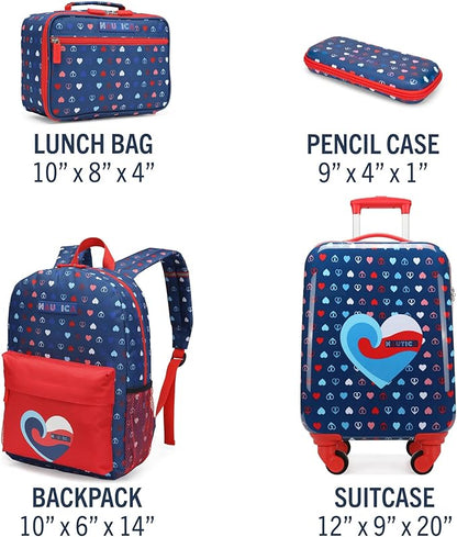 Nautica Kids Luggage - 18" Airline Approved Rolling Hardside Upright Carry-on Suitcase Set with Wheels (Nautica Peace | 5pc School Set)