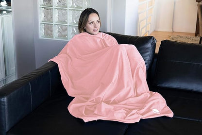 BlueHills Travel Blanket Pillow Compact Lightweight Pocket Size Airplane Traveling Essential Flight Trip Throw in Bag Portable Case Plane Accessory Pink L02