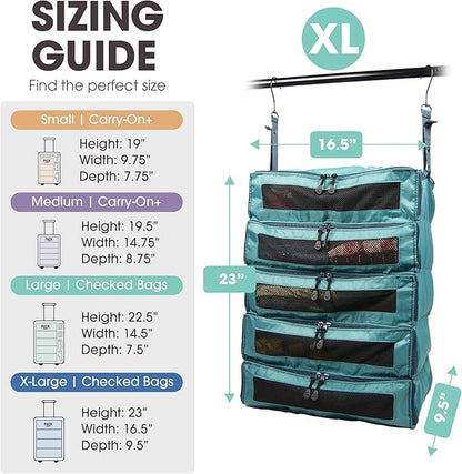 Pack Gear Hanging Suitcase Organizer - Our XL Hanging Luggage Organizer Perfectly Fits Any Suitcase - Our Packing Cubes for Travel Use Mesh Windows to Make Finding Any Outfit Easy (Green, XL)