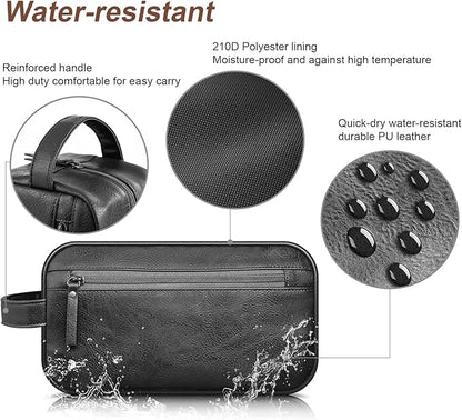 Travel Toiletry Bag for Men and Women, Travel Shaving Dopp Kit Water-resistant Bathroom Toiletries Organizer PU Leather Cosmetic Bags (Black)