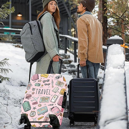 ANNA QUEEN Travel Luggage Cover, Travel Suitcase Protector with Vintage Travel Icons, Stretchable, Washable Travel Sleeve for 20-34 Inch Luggage