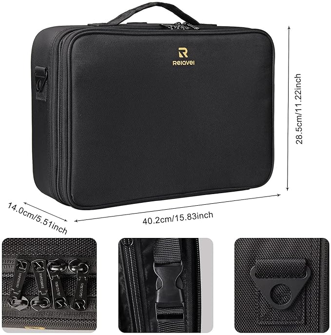 MONSTINA Large Capacity Makeup Case 3 Layers Cosmetic Organizer Brush Bag Barber Train Case Makeup Artist Box for Hair Curler Hair Straightener Brush Set and Cosmetics
