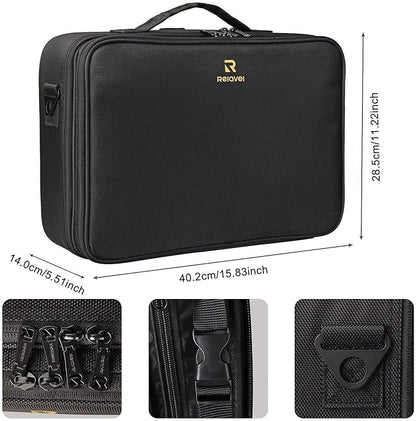 MONSTINA Large Capacity Makeup Case 3 Layers Cosmetic Organizer Brush Bag Barber Train Case Makeup Artist Box for Hair Curler Hair Straightener Brush Set and Cosmetics