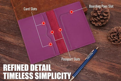 STAR VISTA Albatross Leather Travel Passport Holder, Minimalist Design, Calfskin Leather Case for Women and Men - Slim Passport Wallet, Bifold, RFID Blocking, Violet