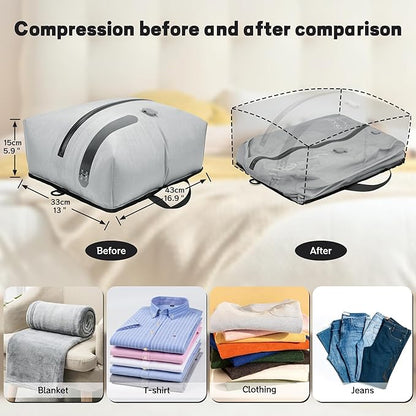 ONTYZZ Travel Vacuum Compression Bags Space Saver Vacuum Bags Reusable Compression Bag with IP67 Waterproof Zipper for Travel Suitcases and Backpack,One Pack Grey（NO PUMP!）
