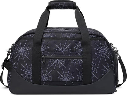 JIANYA Kids Overnight Duffle Bag Spider Sports Gym Bag with Shoe Compartment & Wet Pocket, Carry On Weekender Travel Bag, Black