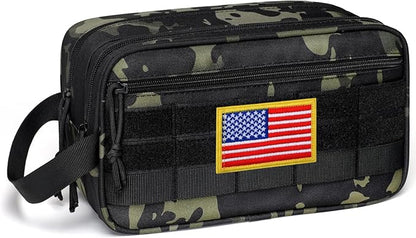 TACTICISM Toiletry Bag for Men - Dry Wet Separate Travel Toiletry Bag, Tactical Molle Dopp Kit for Men with Large Capacity, Water-Resistant Shaving Bag for Adult Women for Travel, Black Camo