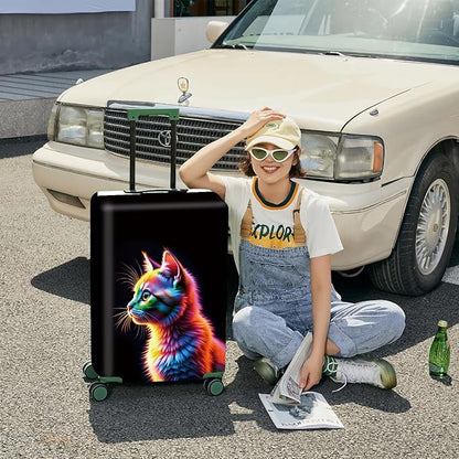 FOREVER QUEEN Colorful Cat Luggage Cover Suitcase Protector Suitcase Cover Anti-Scratch,Stretchable Bag Cover Washable Durable Polyester