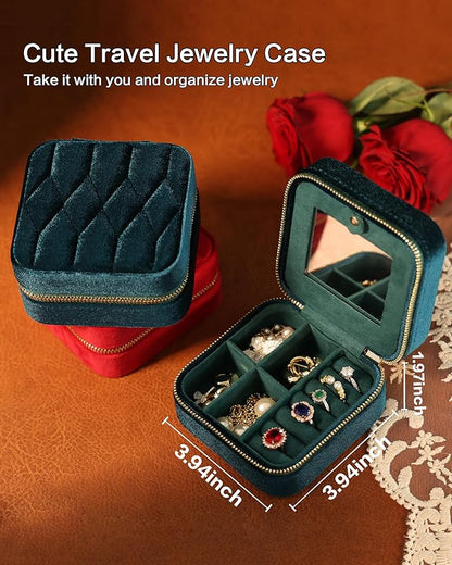 Travel Jewelry Case-Velvet Organizer Adjustable Compartments for Necklaces, Rings | Portable Luxury Travel Jewelry Box for Women, Gift-Worthy Design