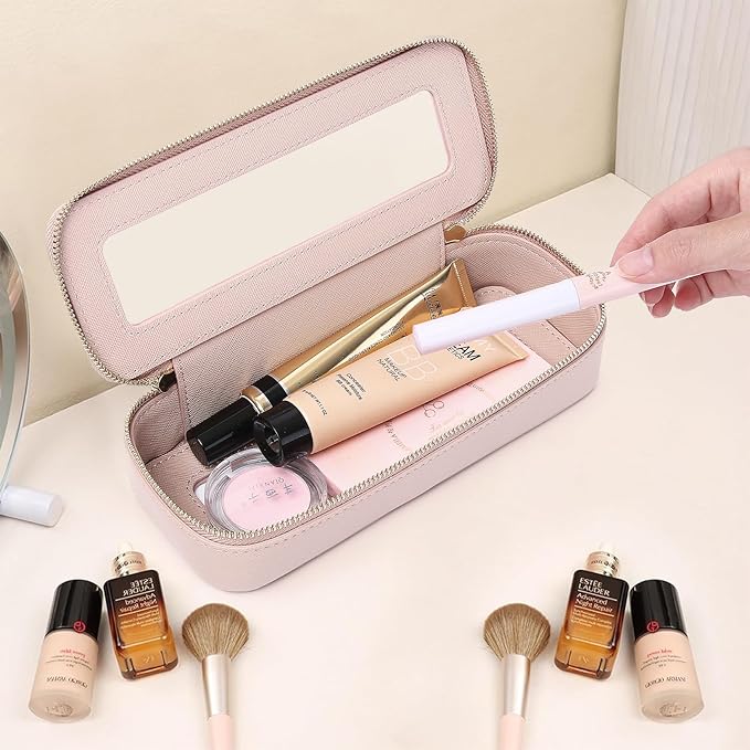 Pinkmik Makeup Brush Bag Slim Clear Makeup Bag Transparent Travel Cosmetic Case & Toiletry Bag with Zipper Small Beatuy Makeup Bag Purse Organizer for Women (Pink, SLIM)