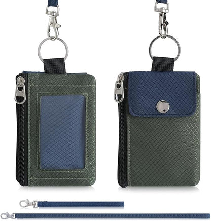 Minimalist Wallet For Mens Womens, Keychain RFID Blocking Zipper Small Wallet with ID Window 2 Lanyards,Water Resistant Travel Cash Card Coin Case Boys Girls