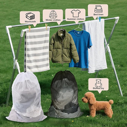 10-Pack Mesh Laundry Bags, 24 × 36 Inch Heavy-Duty Drawstring Mesh Bag Set (5 Black & 5 White) – Large Wash Bags for College, Dorm, Travel, Family & Apartment Use