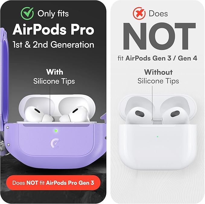Keybudz for AirPods Pro 2 Case with Lock - Fully Waterproof AirPods Pro 2nd Generation Case Cover - Keychain, Rugged Tough Protection, Hard Shell and Carabiner for USB-C/Lightning (Wild Lavender)