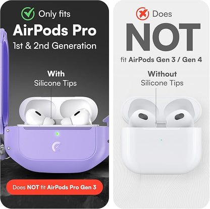 Keybudz for AirPods Pro 2 Case with Lock - Fully Waterproof AirPods Pro 2nd Generation Case Cover - Keychain, Rugged Tough Protection, Hard Shell and Carabiner for USB-C/Lightning (Wild Lavender)