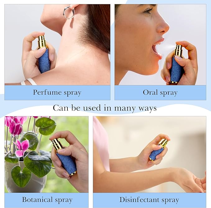 LUEXBOX 5ml Refillable Perfume Bottle, Faux Leather Atomizer Perfume Spray Pump, Portable Fragrance Mist Dispenser for Travel, Scent Mini Bottle with Pocket Size (Turquoise Blue)