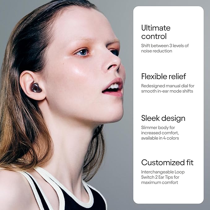 Loop Switch 2 Adjustable Ear Plugs - 3 Noise Relief Modes for Ultimate Control | Flexible Earplugs for Focus, Travel, Socializing, Festivals & More | 20-26 dB (SNR) Reduction