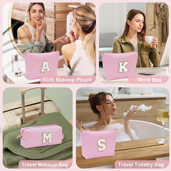 YOOLIFE Birthday Gifts for Girls - Personalized Initial Cute Pink Cosmetic Makeup Bag Pouch Make Up Bags Travel Toiletry Bag for Her Mom Girlfriend Wife Teacher 18th Birthday Gifts for Girls H