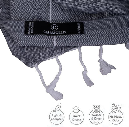 Turkish Beach Towel, Prewashed, 100% Cotton, Soft, Absorbent, Quick Dry, Sand Free Large Oversize Beach Towels for Bathroom Camping Yoga Gym Pool Travel Size 39x71 Inches (Gray)
