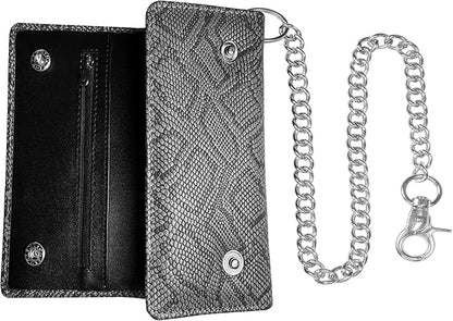 IBRO VINTAGE Motorcycle Chain Wallet for Men – Premium Cowhide Leather, RFID Tri-Fold Biker Wallet with Heavy Duty Chain for Bikers Truckers & Hunters, Credit Card Money Organizer Long Wallet