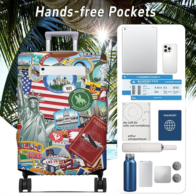 Statue of Liberty Travel Luggage Cover, Travel-Themed Suitcase Protector Stretchable, Washable Travel Suitcase Cover (L for 25-28 Inch Luggage)