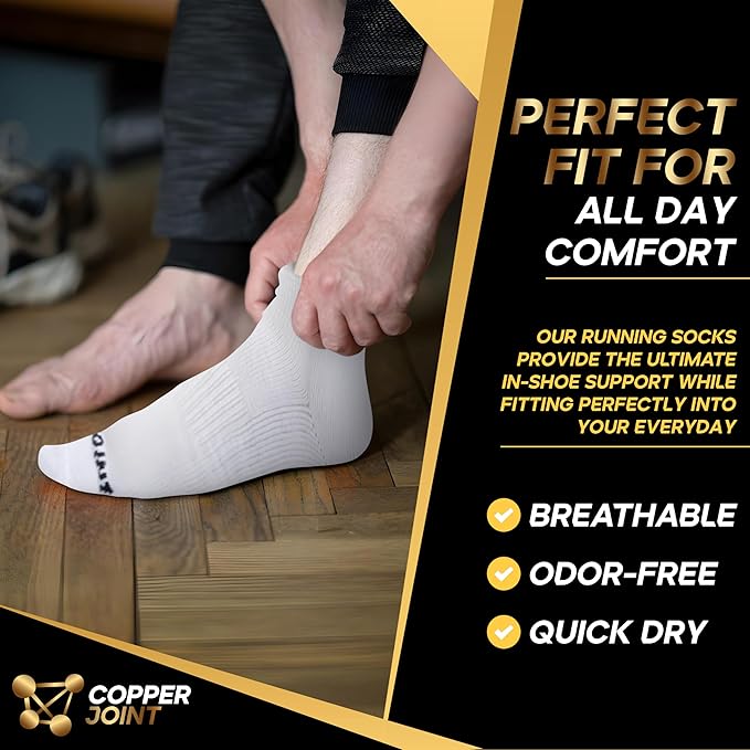 CopperJoint Black Ankle Compression Socks for Women- Breathable Copper Compression Socks Men, Low Cut Sock With Arch Support