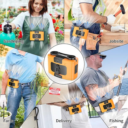 20000mAh Portable Waist Fan, Personal Fan Clip on with Rechargeable Battery operated, 40H Cooling,10 Speeds,16000RPM Hands-Free Belt Neck Fan for Outdoor Jobsite Gardening Camping Travel (Orange)