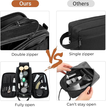 Elviros Travel Toiletry Bag for Men, Shaving Dopp Kit Water-resistant Bathroom Small Toiletries Organizer PU Leather Cosmetic Bags