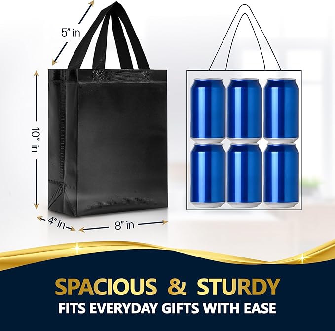 Nush Nush Shiny Black Gift Bags Bulk Medium Size, Set of 30 Reusable Black Gift Bags With Handles - Ideal Party Bag for Luxury Gifts, Halloween Party, Birthday, Return Gifts - 8Wx4Dx10H Size