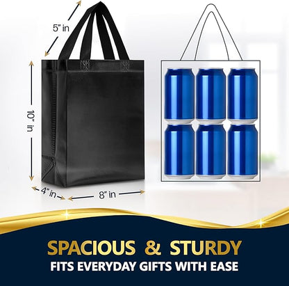 Nush Nush Shiny Black Gift Bags Bulk Medium Size, Set of 30 Reusable Black Gift Bags With Handles - Ideal Party Bag for Luxury Gifts, Halloween Party, Birthday, Return Gifts - 8Wx4Dx10H Size